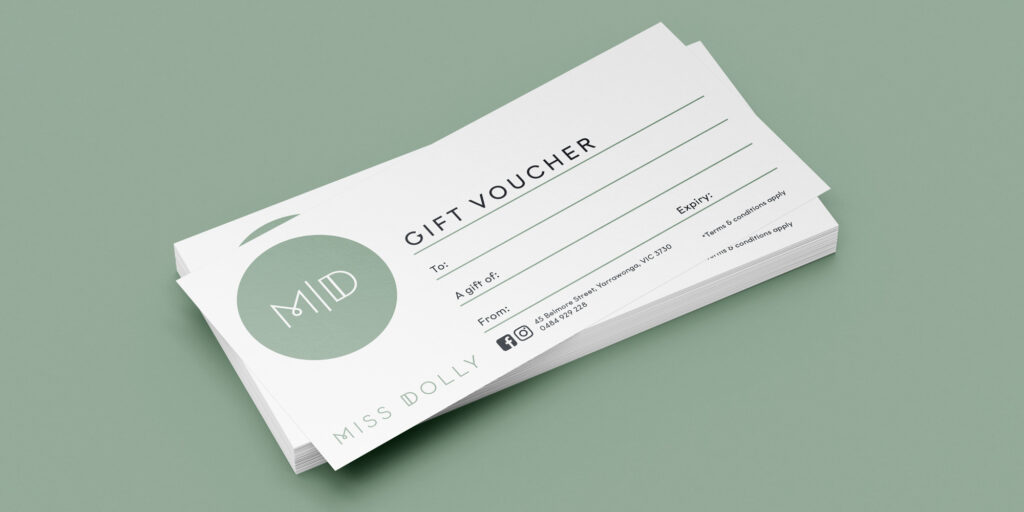 Gift Vouchers for start up retail business Miss Dolly